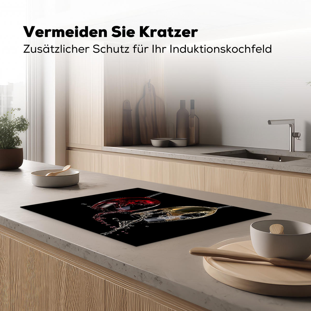HERDABDECKPLATTE Rotwein - Weißwein - Glas - Schwarz Induktionsmatte 71x52 cm - Weinrot, Kunststoff (71/52/0.2cm) - MuchoWow