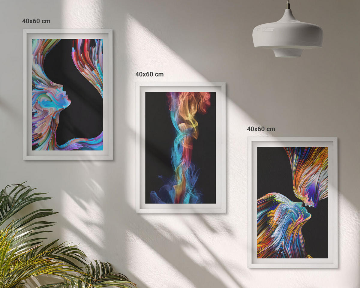 BILDER SET 3er Set - 40x60 cm Weißer Rahmen - Bunte abstrakte Gesichter - Weiß, Kunststoff (40/60cm) - TULUP