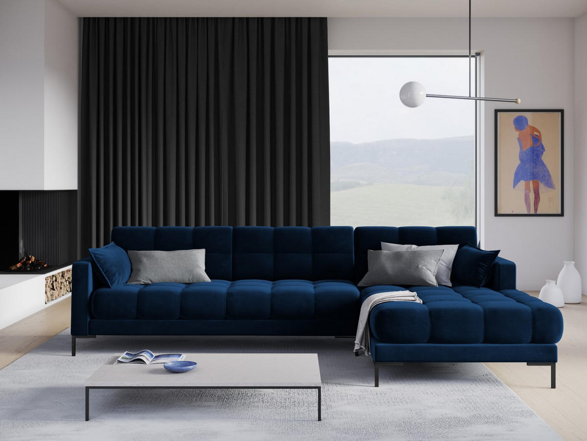 ECKSOFA rechts Mamaia aus Samt königsblau 5 Sitzplätze - Blau, Textil (185/293cm) - Micadoni