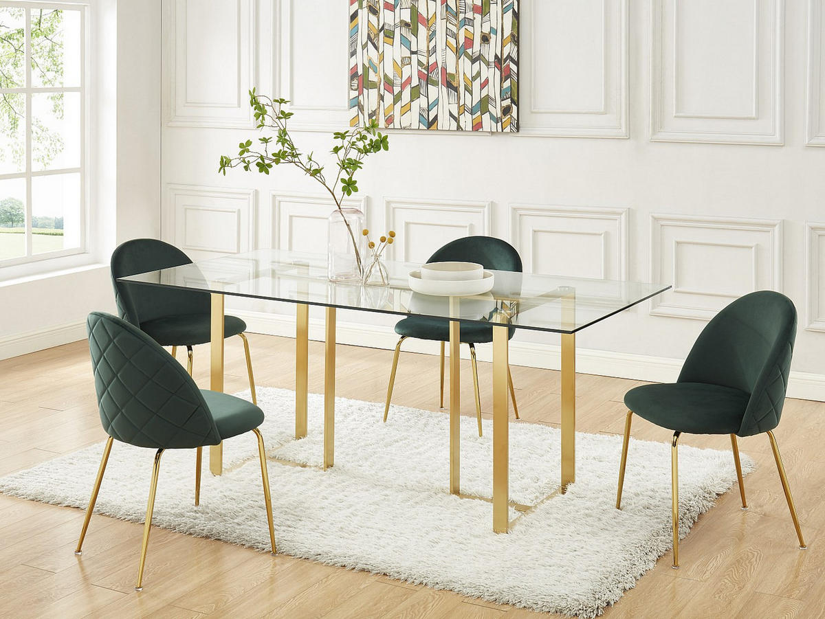 STUHL 6er-Set - Samt & Goldfarbenes Metall - Grün - MELBOURNE - Grün, Textil (55/77/50cm) - Vente-Unique