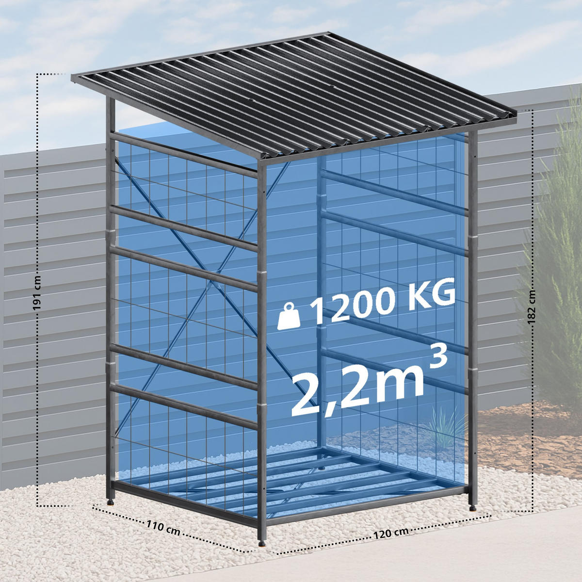 KAMINHOLZREGAL 120/110/191 cm Metall Metall - Chromfarben, Metall (120/191/110cm) - CLP