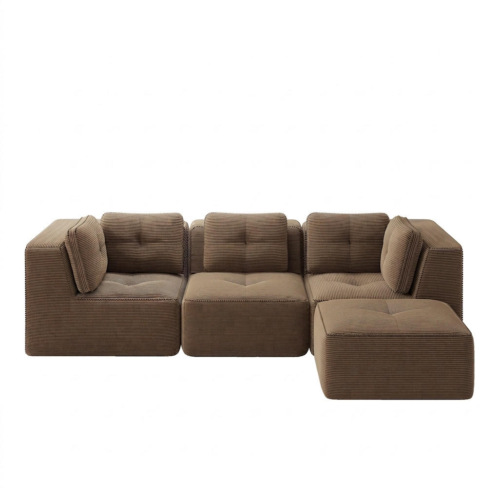 ECKSOFA 297/177/69 cm Braun Cord mit 1 Fußhocker - Braun, Textil (297/177cm) - Oxeza