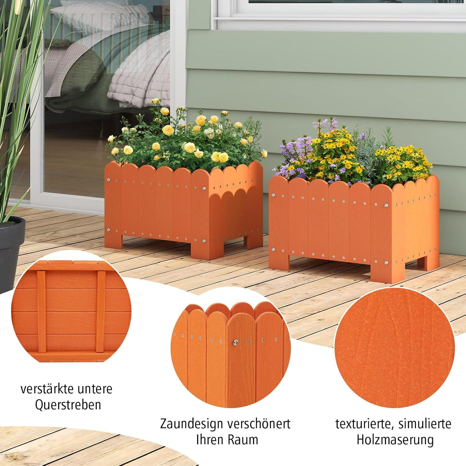 BLUMENKUBEL 2er-Set Orange - Orange, Kunststoff (30cm) - COSTWAY