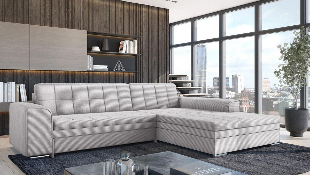 ECKSOFA Lusaka Mit Schlaffunktion - Hellgrau, Holzwerkstoff/Textil (198/292cm) - Fun Möbel