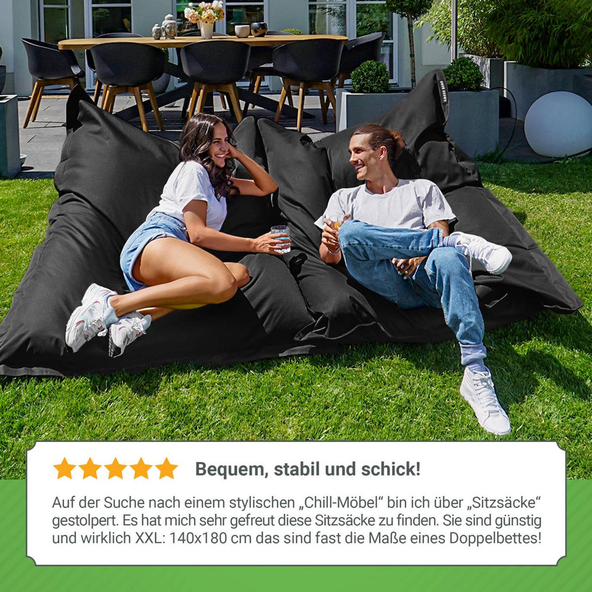 SITZSACK XXL "Square" 140x180cm - 380 L - Schwarz, Textil (140/25/180cm) - Green Bean