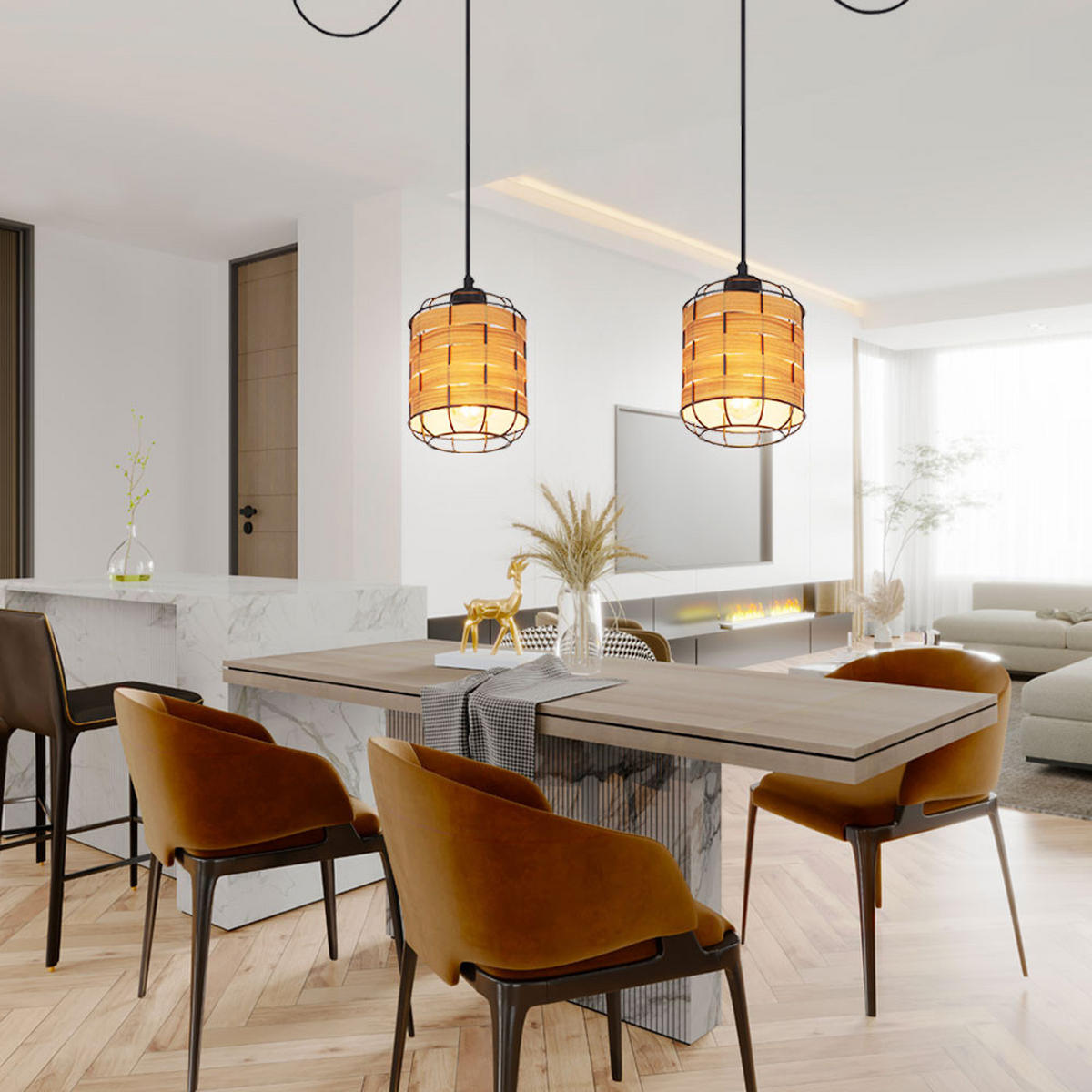 HÄNGELEUCHTE Holzoptik Braun 3er Set - Braun, Metall (15/15/200cm) - Globo Lighting