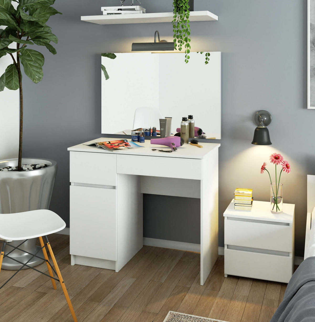 MĂSUȚĂ de machiaj cu oglindă - alb, compozit lemnos (90/142/50cm) - RAUMHIRSCH FURNITURE