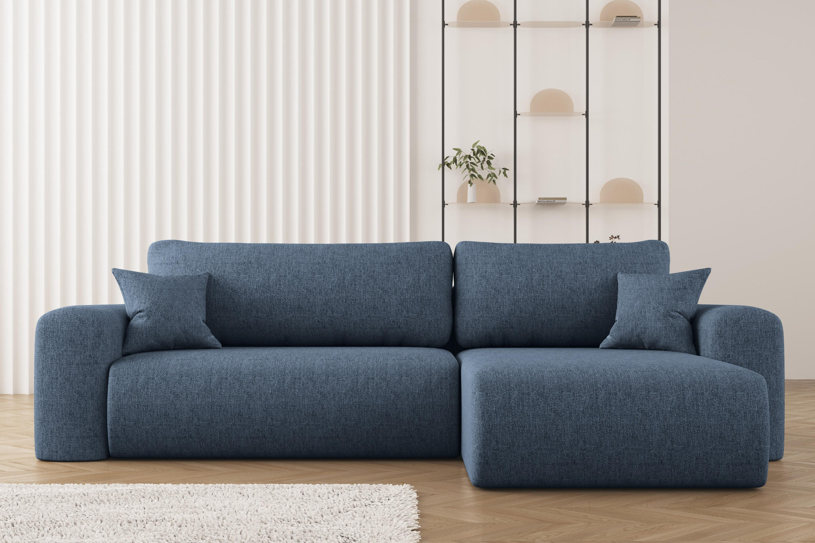 ECKSOFA Mit Schlaffunktion Und Bettkasten L-förmiges Sofa Capri Stoff Verita Rechts Marineblau - Dunkelblau, Holz (272/145cm) - Kaiser Möbel