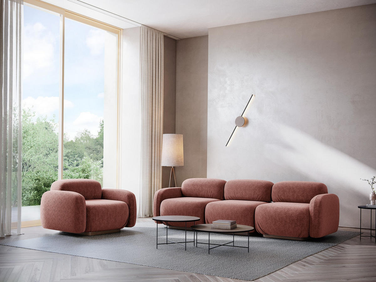 SESSEL Chenille Stoff Pink - Pink/Hellrosa, Holz/Textil (110/73/95cm) - Makamii