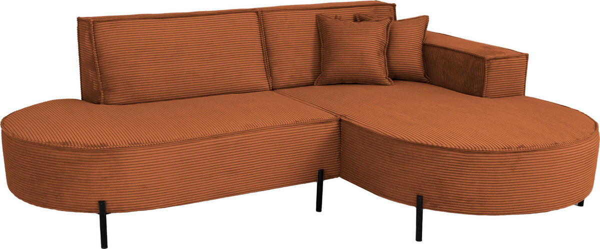 ECKSOFA Hana Loft 3-Sitzer Ecke Rechts, Cordstoff Chenille, Orange 241/80/168 cm - Schwarz/Orange, Textil/Metall (241/168cm) - WFL GROUP