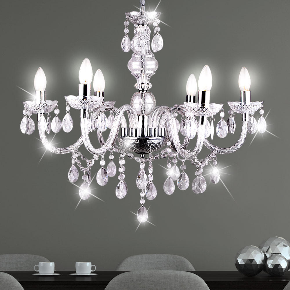 KRONLEUCHTER Kristalloptik Silber klar 6-flammig - Silberfarben, Metall (67/67/166cm) - Globo Lighting