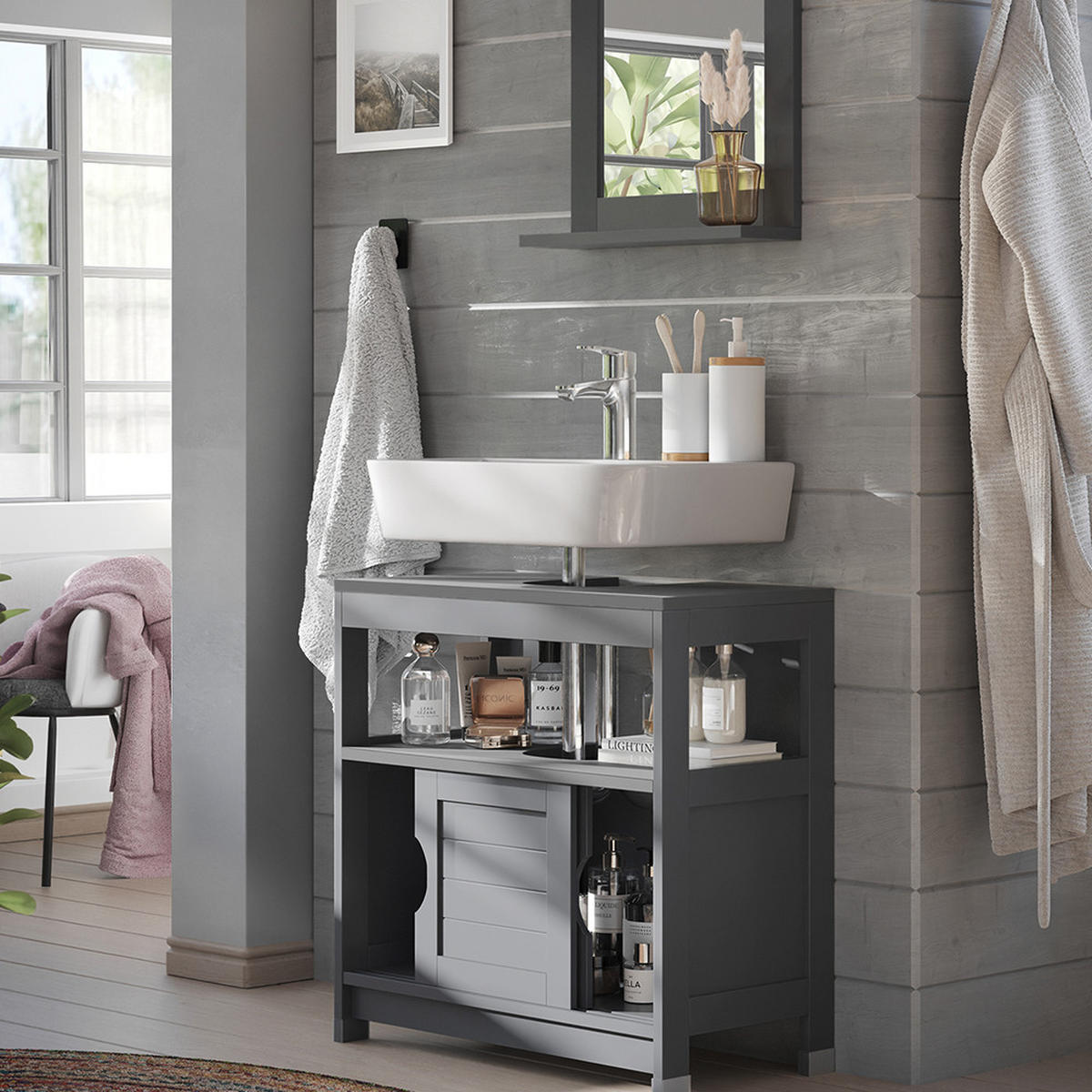 KOUPELNOVÝ NÁBYTEK Vilda Šedá - šedá, kompozitní dřevo (60/60/30cm) - Vicco