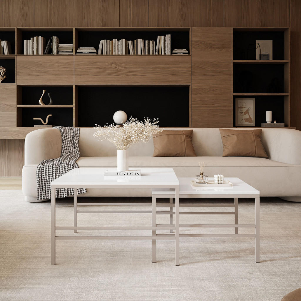 Thumbnail - Idohome Couchtisch, Weiß Hochglanz, Perlmutt, Holzwerkstoff, Quadratisch, 70x46x70 cm, Wohnzimmer, Wohnzimmertische, Cou...