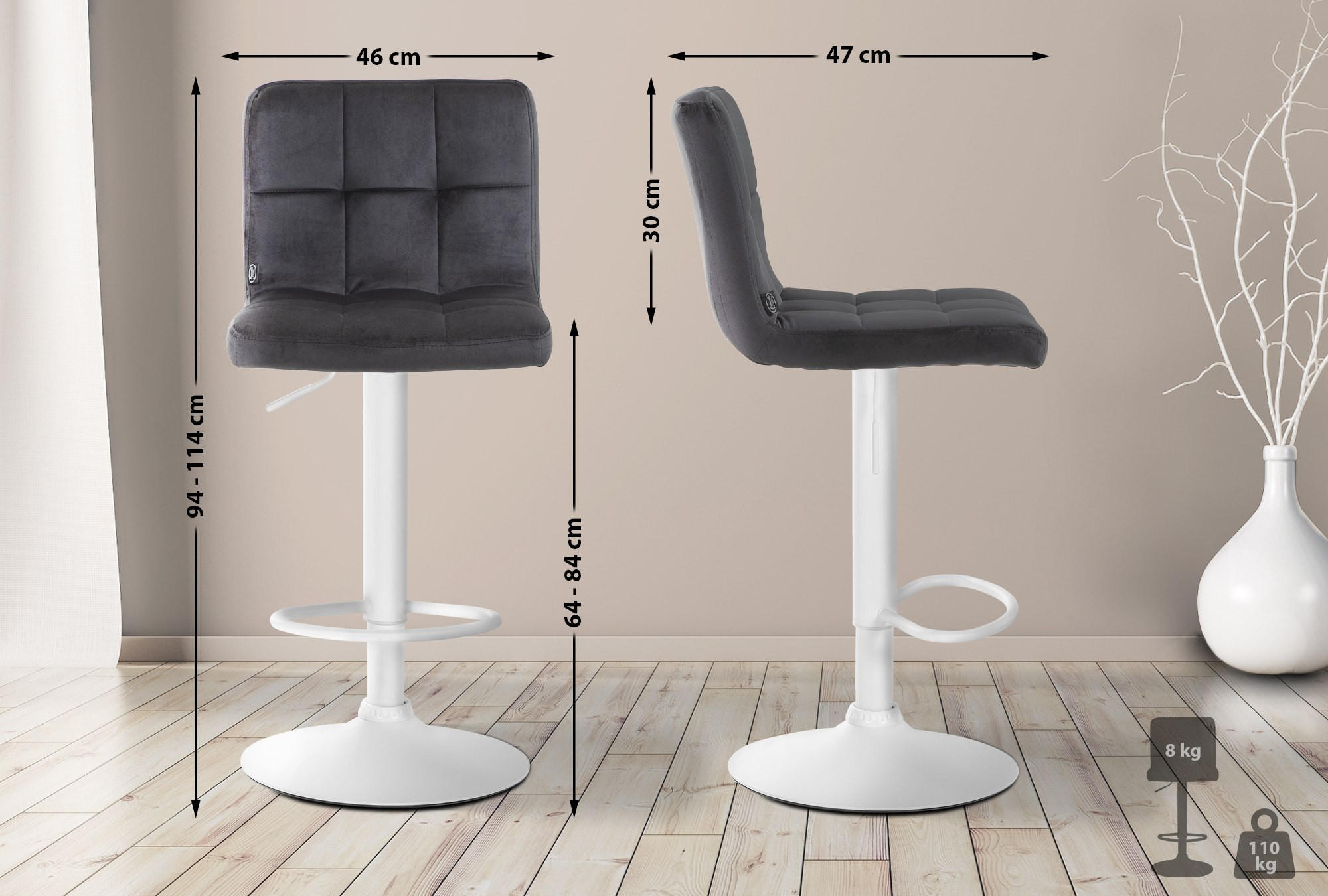 Thumbnail - CLP Barhocker, Schwarz, Textil, 46x94x47 cm, Esszimmer, Barmöbel, Barhocker