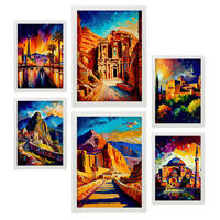 POSTER Set Mit 6 Erde Im Ölgemälde Stil A3 & A4 Weißer Rahmen - Weiß, Papier (29/3cm) - Nacnic