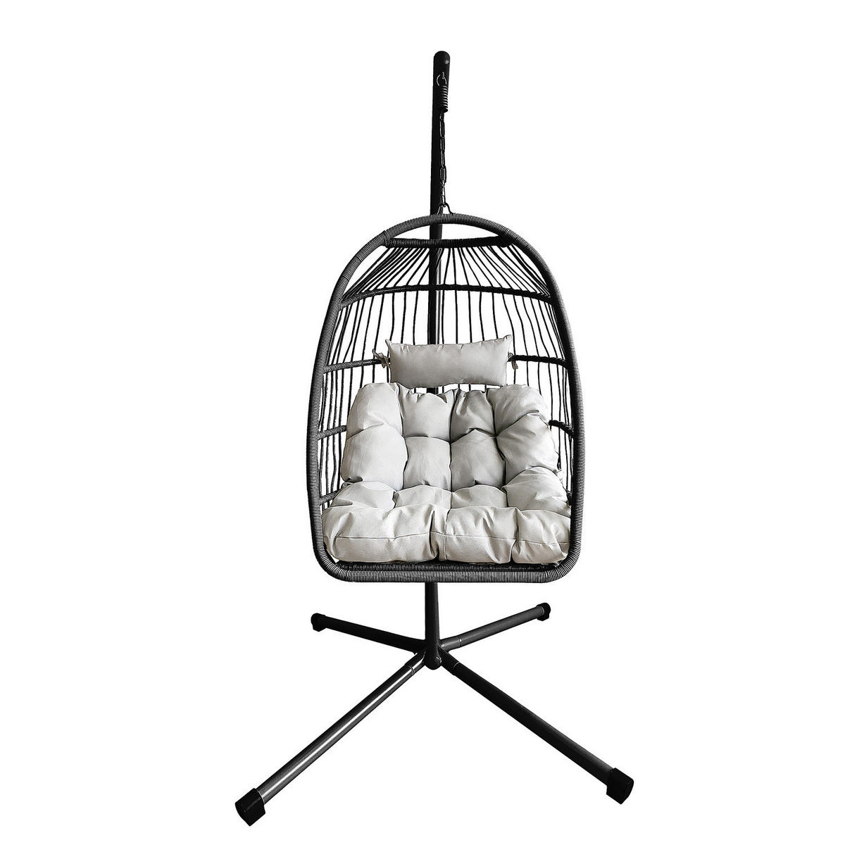 HÄNGESESSEL - Polyrattan / Stahl - Schwarz, Kunststoff/Textil (95/190/95cm) - home24