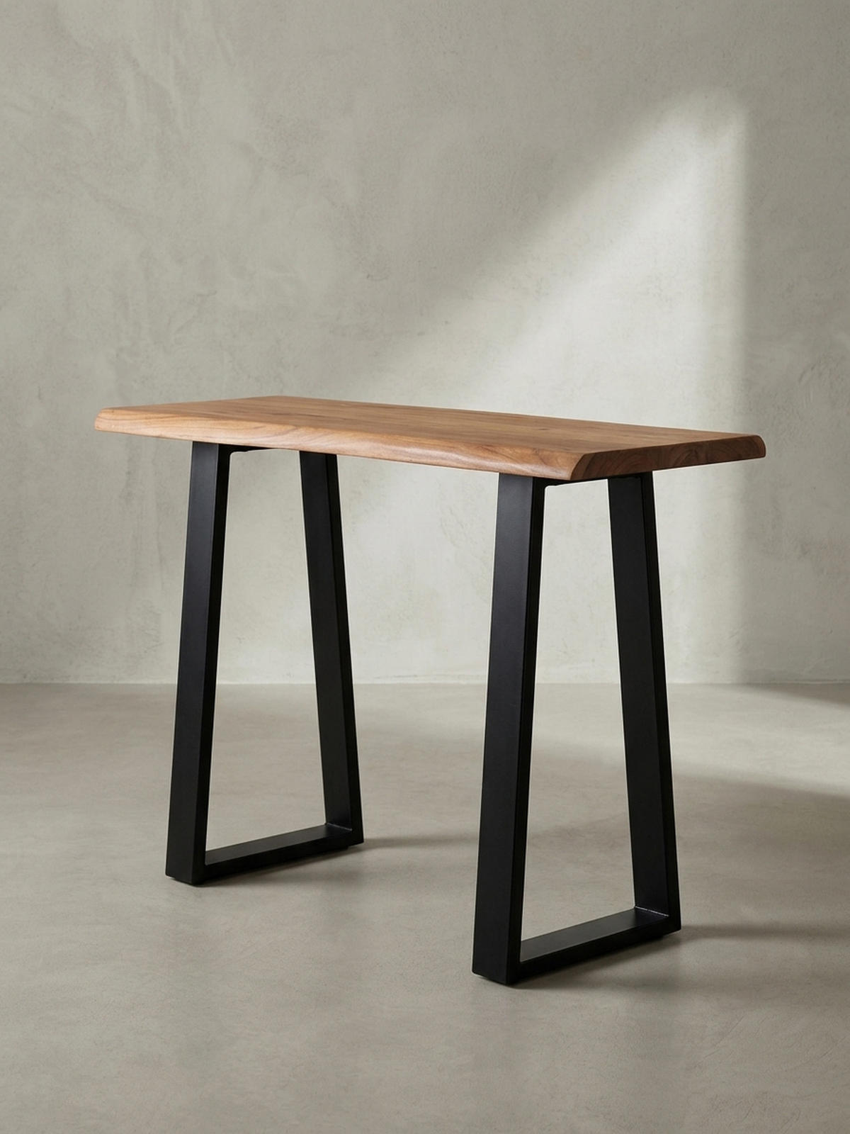 SCHREIBTISCH – Massivholz Akazie, 118x41 cm, Live-Edge Design, schmal - Schwarz/Braun, Holz/Metall (41/118/76cm) - KADIMA DESIGN