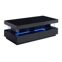 COUCHTISCH mit 2 Schubladen + 2 Ablagen + LEDs - MDF lackiert - Schwarz - FABIO - Schwarz, Holz (120/60/42cm) - Vente-Unique