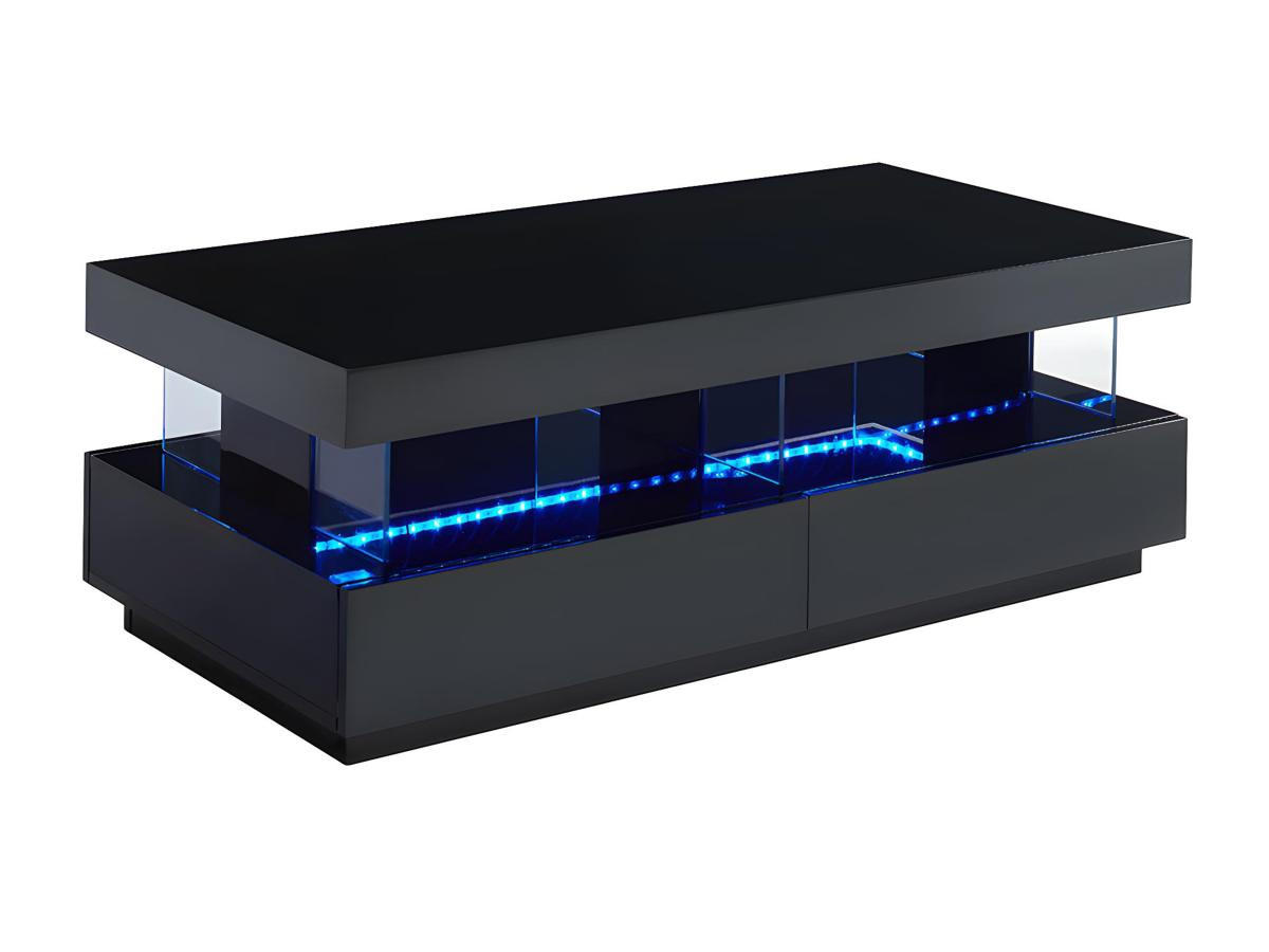 COUCHTISCH mit 2 Schubladen + 2 Ablagen + LEDs - MDF lackiert - Schwarz - FABIO - Schwarz, Holz (120/60/42cm) - Vente-Unique