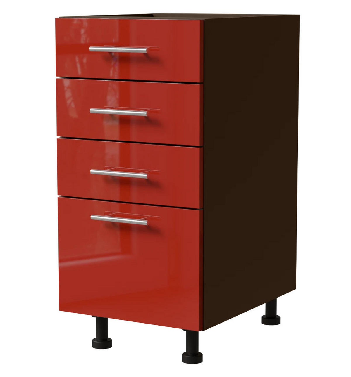 SCHUBLADENUNTERSCHRANK Brerra D4R/40 Korpus lava / Front RAL 3002 karminrot Hochglanz 40 / 50 / 82 cm - Dunkelgrau/Rot, Holz/Holzwerkstoff (40/82/50cm) - Feldmann-Wohnen