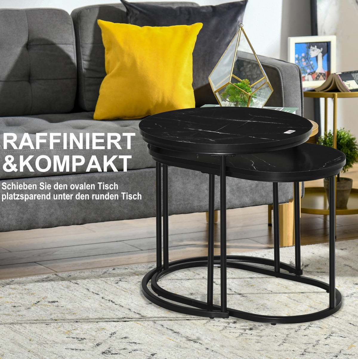 SADA konferenčních stolků 50/50/50,5 cm černá z oceli se stohovatelnou konstrukcí - černá, kov (50/50/50.5cm) - OKWISH
