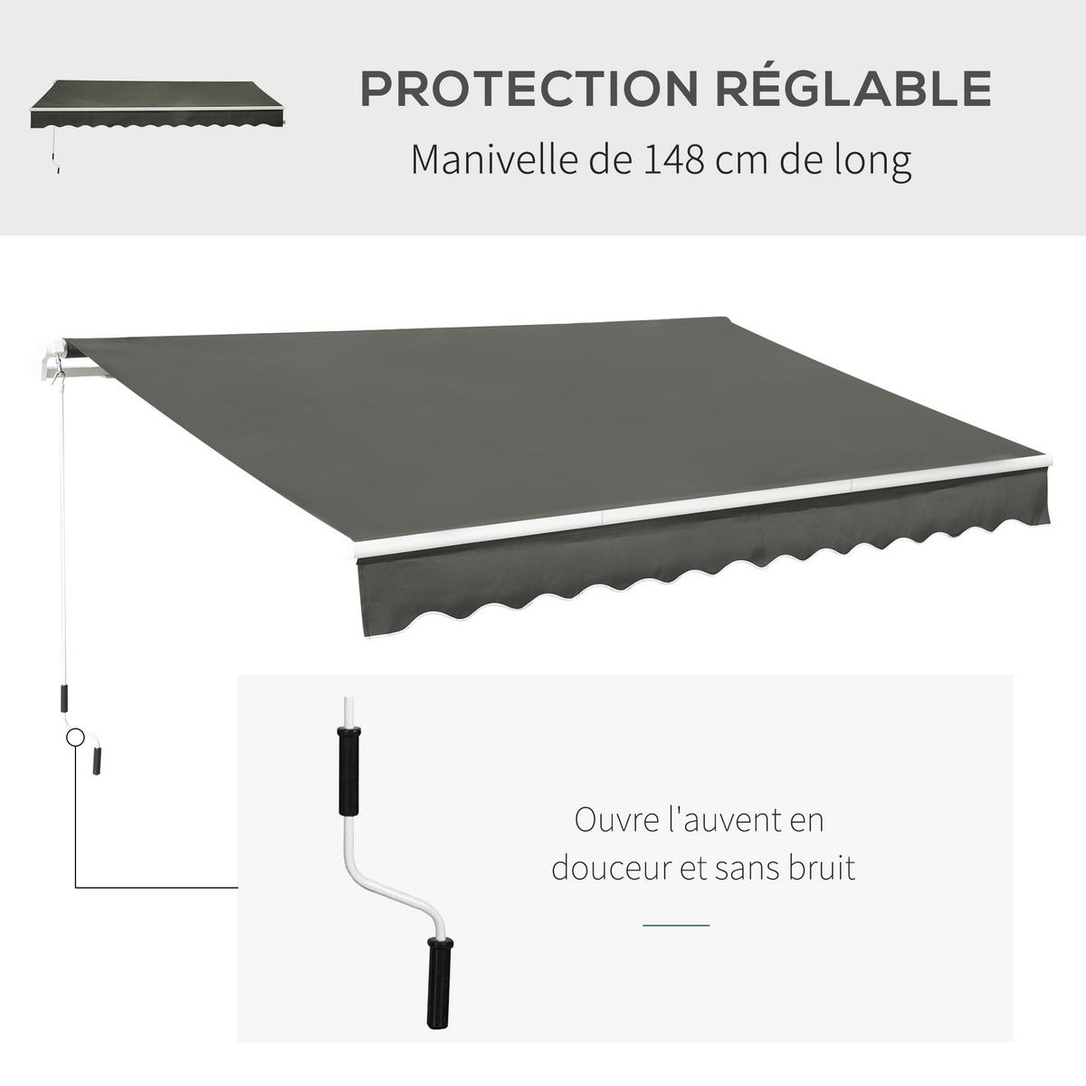 MARKISE DE-14017 manuell, Winkel verstellbar 3,5/2,5 m Grau - Grau, Textil (250/1/350cm) - ComfortXL