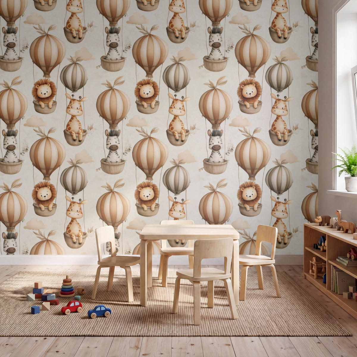 KINDERTAPETE - Safari - Heißluftballons - Taupe - 350x280 cm - Beige, Papier (350/280cm) - OnlyWow