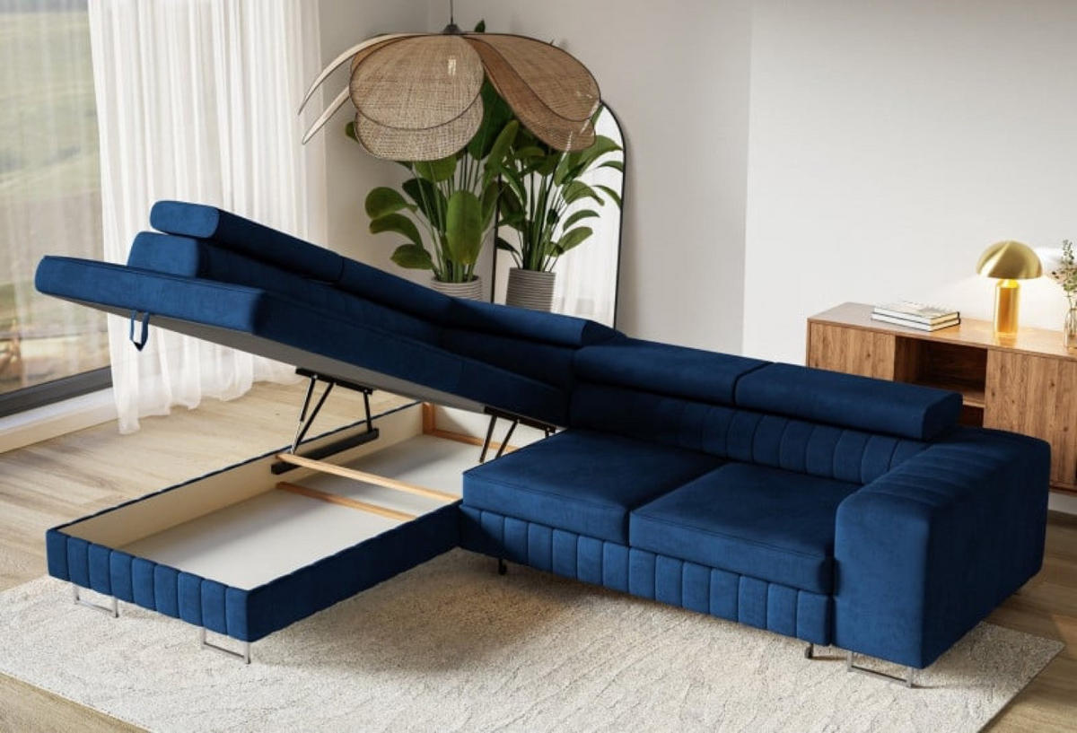 ECKSOFA Kronos Granatblau Silberne Beine Links - Dunkelblau, Textil (274/203cm) - Sepro Meble