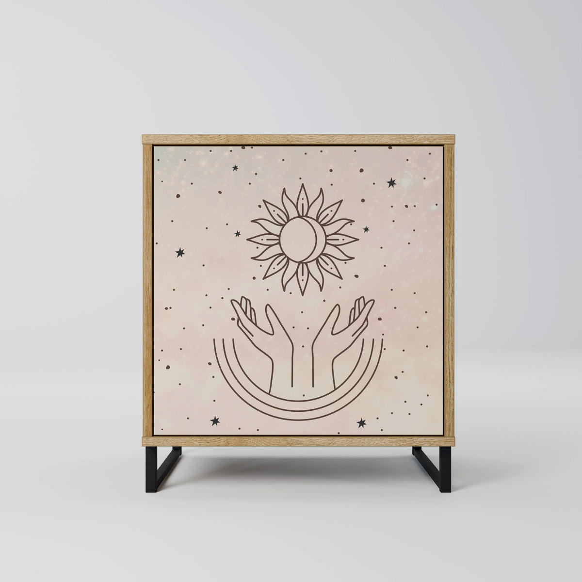 SIDEBOARD DELICATE BEAUTY, Eichefarben, 57,5x42x77,5 cm, Schräge Buchenholzfüße - Eichefarben/Buchefarben, Holzwerkstoff/Buchenholz (57.5/77.5/42cm) - SpaceRebels