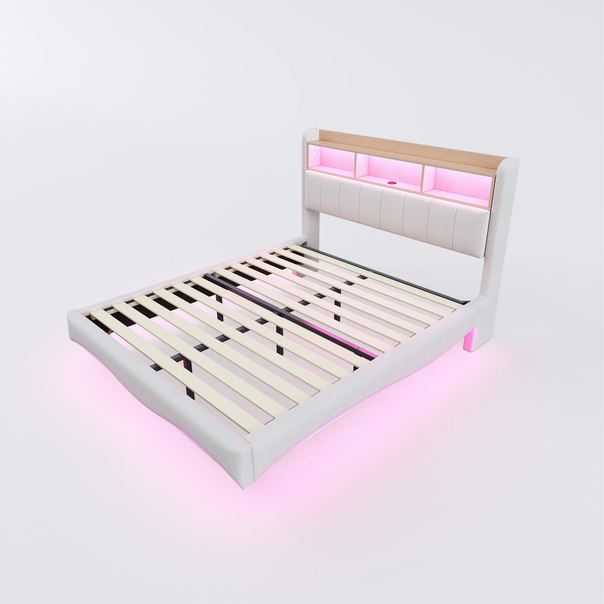 POLSTERBETT mit Stauraum, LED und USB 140x200 cm Beige - Beige, Metall (140/200cm) - Meubliv