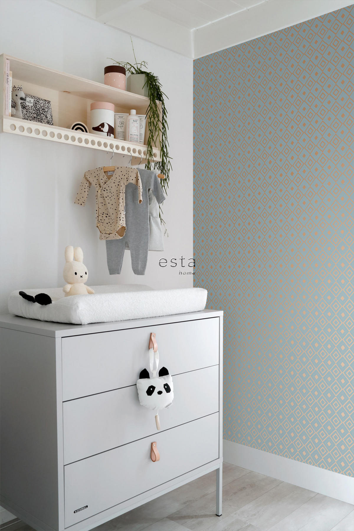 TAPETE Karomuster 53 cm x 10.05 m - Blau, Papier (53/1000cm) - ESTAhome