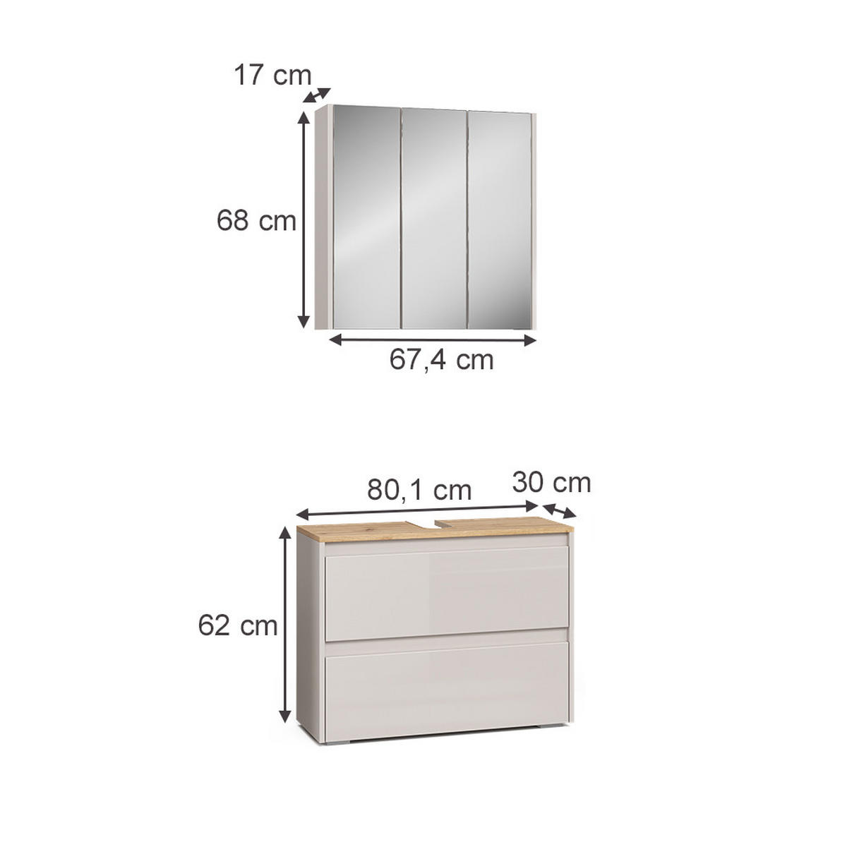 KOUPELNOVÝ NÁBYTEK Majest Kašmír/Řemeselné - kašmírová/světle šedá, kompozitní dřevo (80.1/62/30.1cm) - Vicco