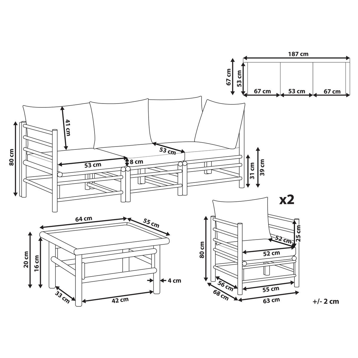 LOUNGE SET 5-Sitzer Bambusholz hellbraun 4-teilig Auflagen taupe Cerreto - Taupe, Holz - Beliani
