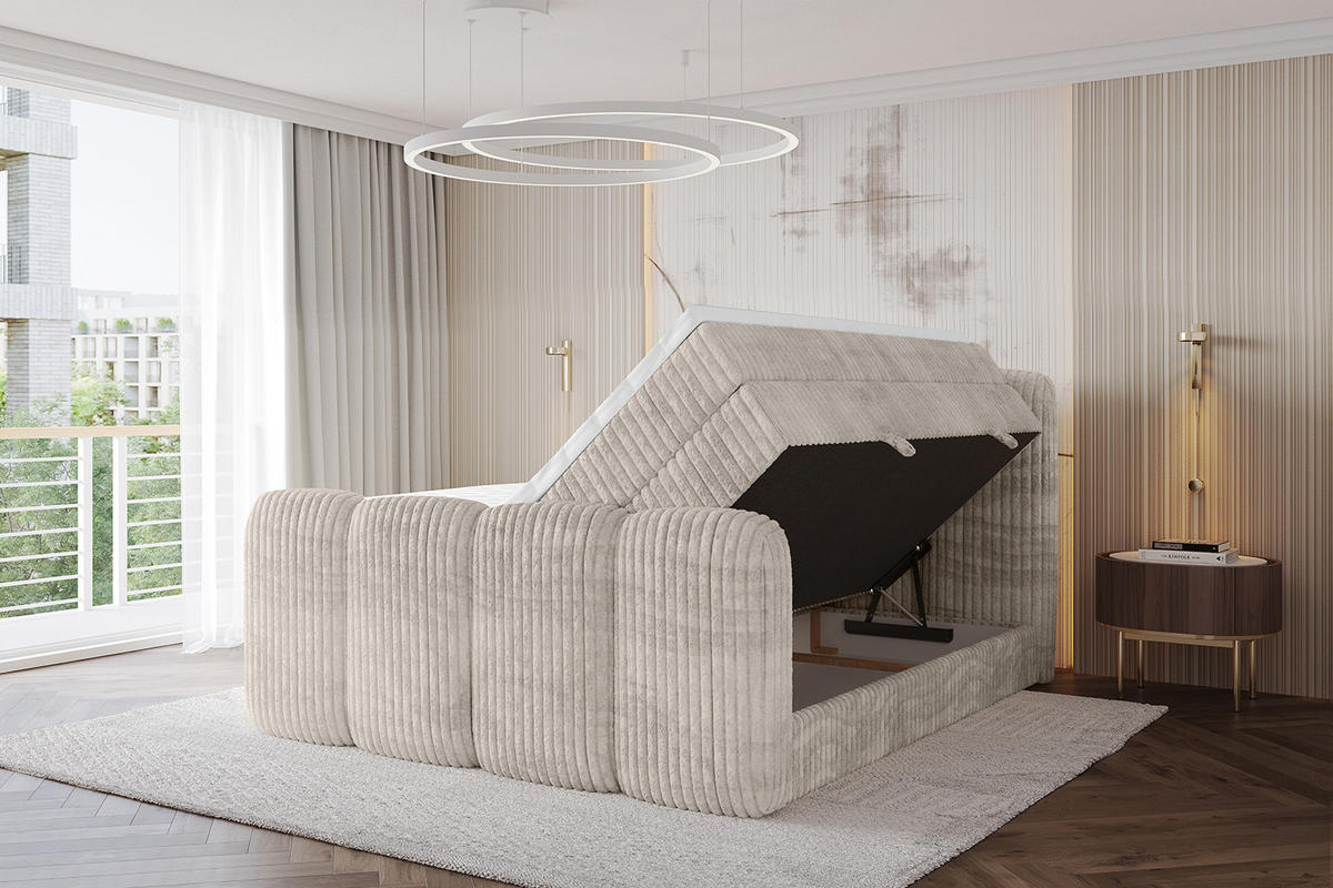 BOXBETT mit Matratze H3|H4 - NINA-Z KING - 160x200 cm - Creme - Creme, Holzwerkstoff (160/200cm) - ALTDECOR