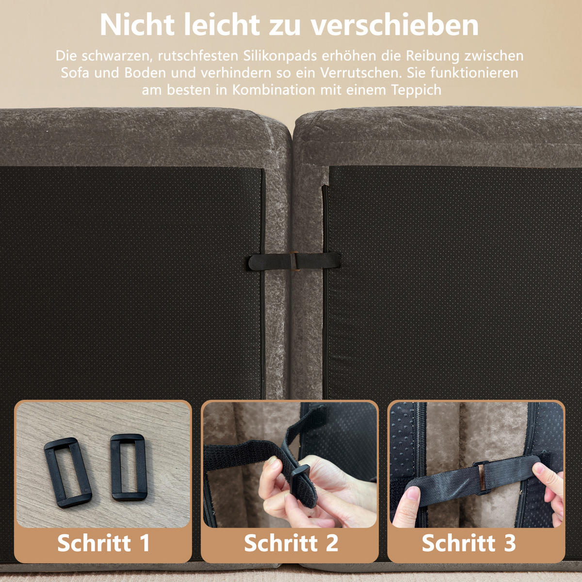 ECKSOFA 358/171/76 cm taupe aus Chenille ohne Montage mit flexiblem Loungesystem - Taupe, Textil (171/358cm) - OKWISH