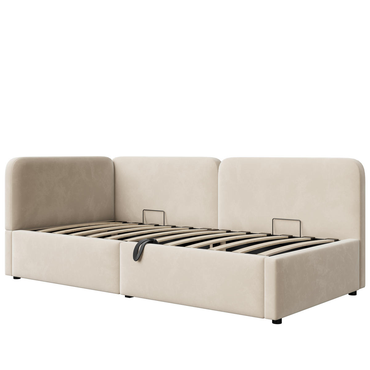 POLSTERBETT 90/200 cm DE-33056 mit Stauraum und Samt Beige - Beige, Metall (90/200cm) - ComfortXL
