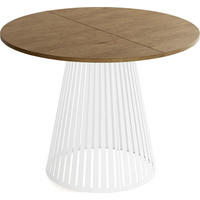 ESSTISCH Naro rund ausziehbar mit Weißem Lamellen-Metallgestell, Braun 120-200/120/76 cm - Alteiche/Braun, Holzwerkstoff/Metall (120/196/76cm) - WFL GROUP