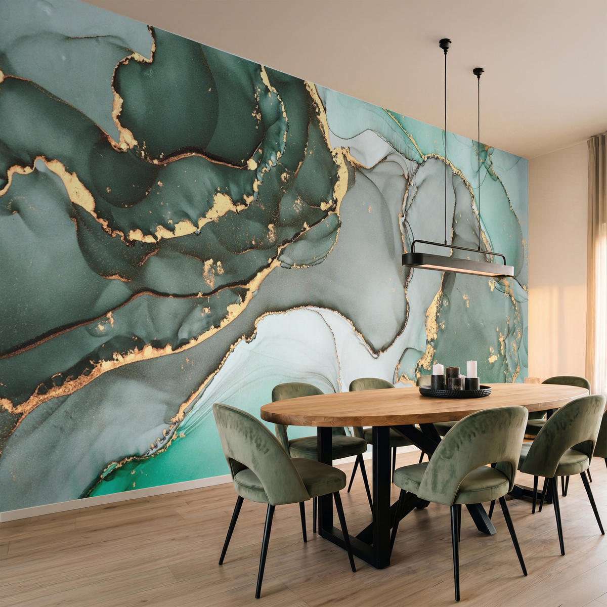 TAPETE - Gold - Marmor - Grün - Luxus - Marmoroptik - Grau - 500x240 cm - Grün, Papier (500/240cm) - OnlyWow