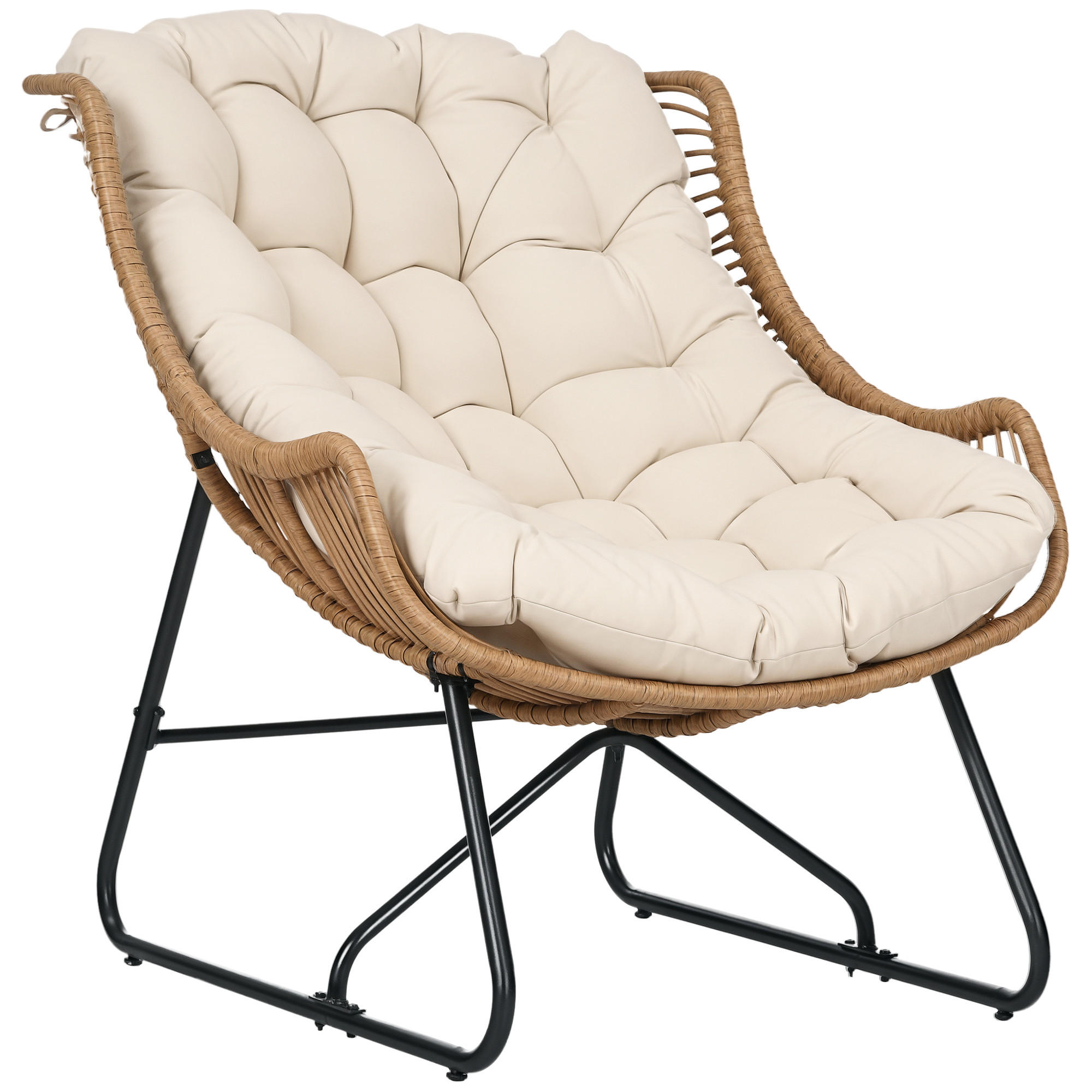 LOUNGESESSEL DE-06715 Rattanoptik, mit Polsterauflage, wetterfest - Taupe, Textil/Metall (75/90/101cm) - ComfortXL