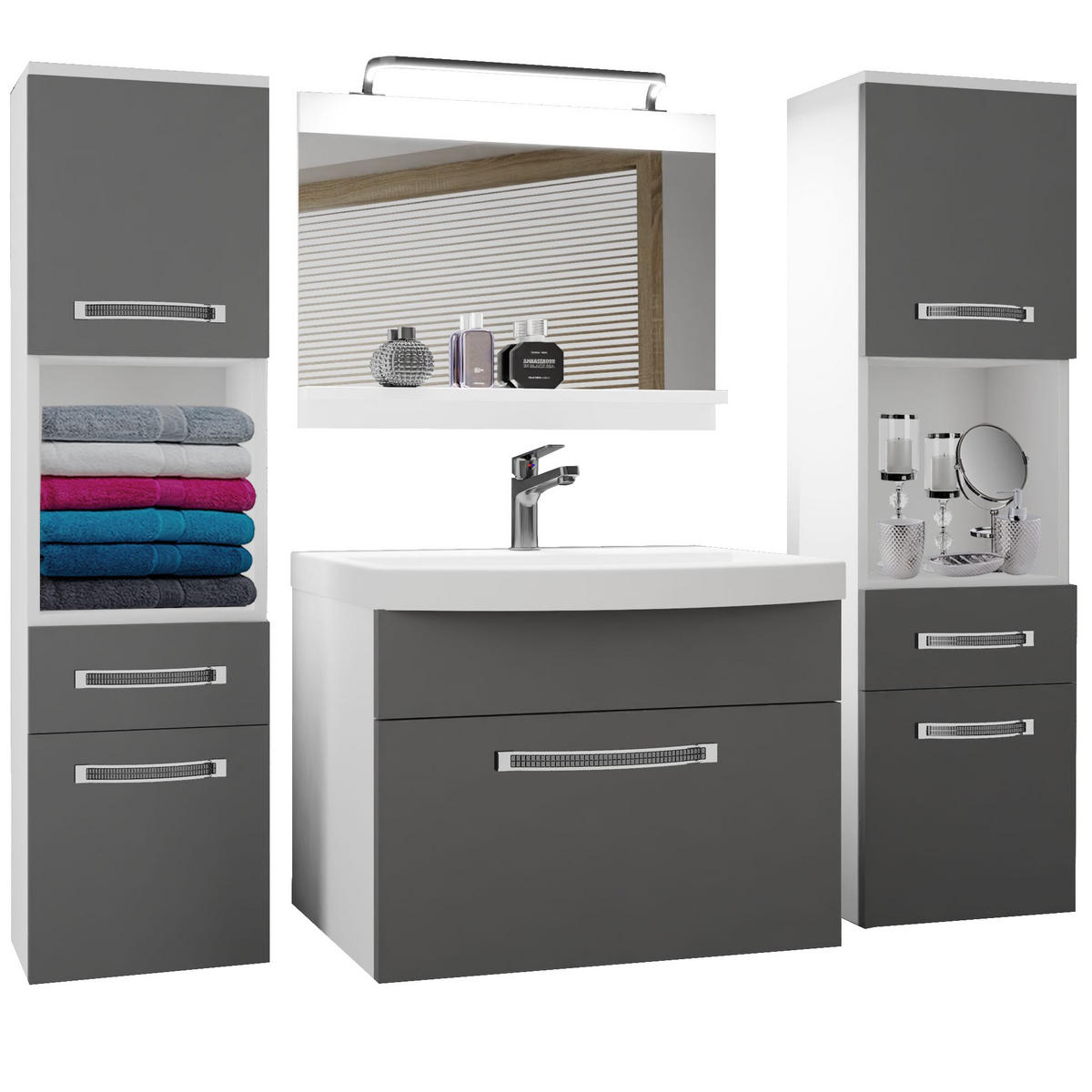 BADMÖBEL Badezimmer Grau Matt - Grau, Holz (140/113/40cm) - B BELINI GROUP