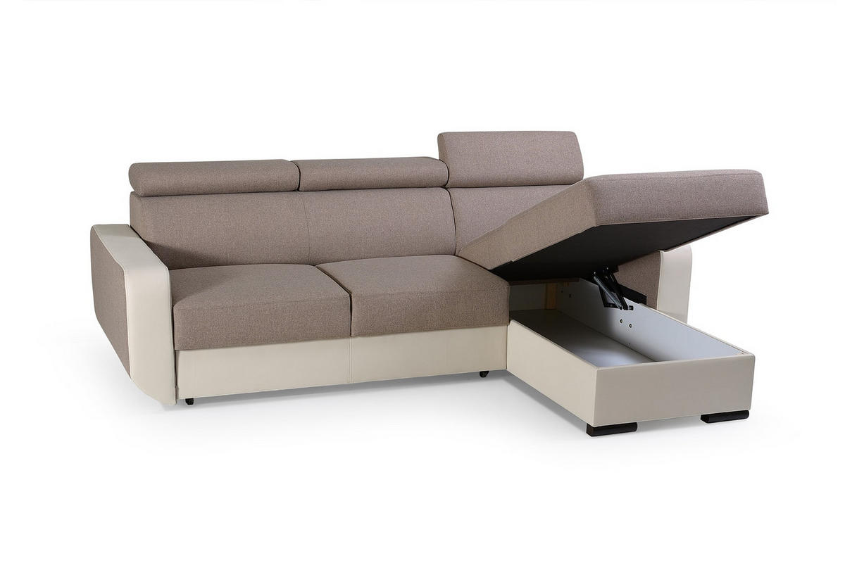 ECKSOFA PALAZZO Braun Geflochtener Stoff mit Schlaffunktion - Braun, Holz (236/165cm) - MASSENO