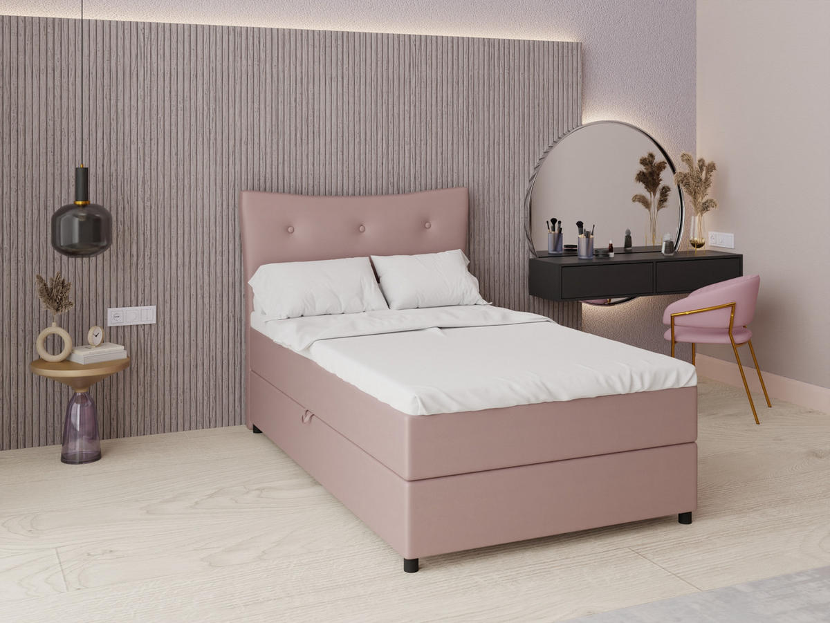 BOXBETT Nevada 120x200 cm Polsterbett mit hochwertiger Bonell-Matratze und Topper - rosa - Rosa, Holz (120/200cm) - Panda Möbel