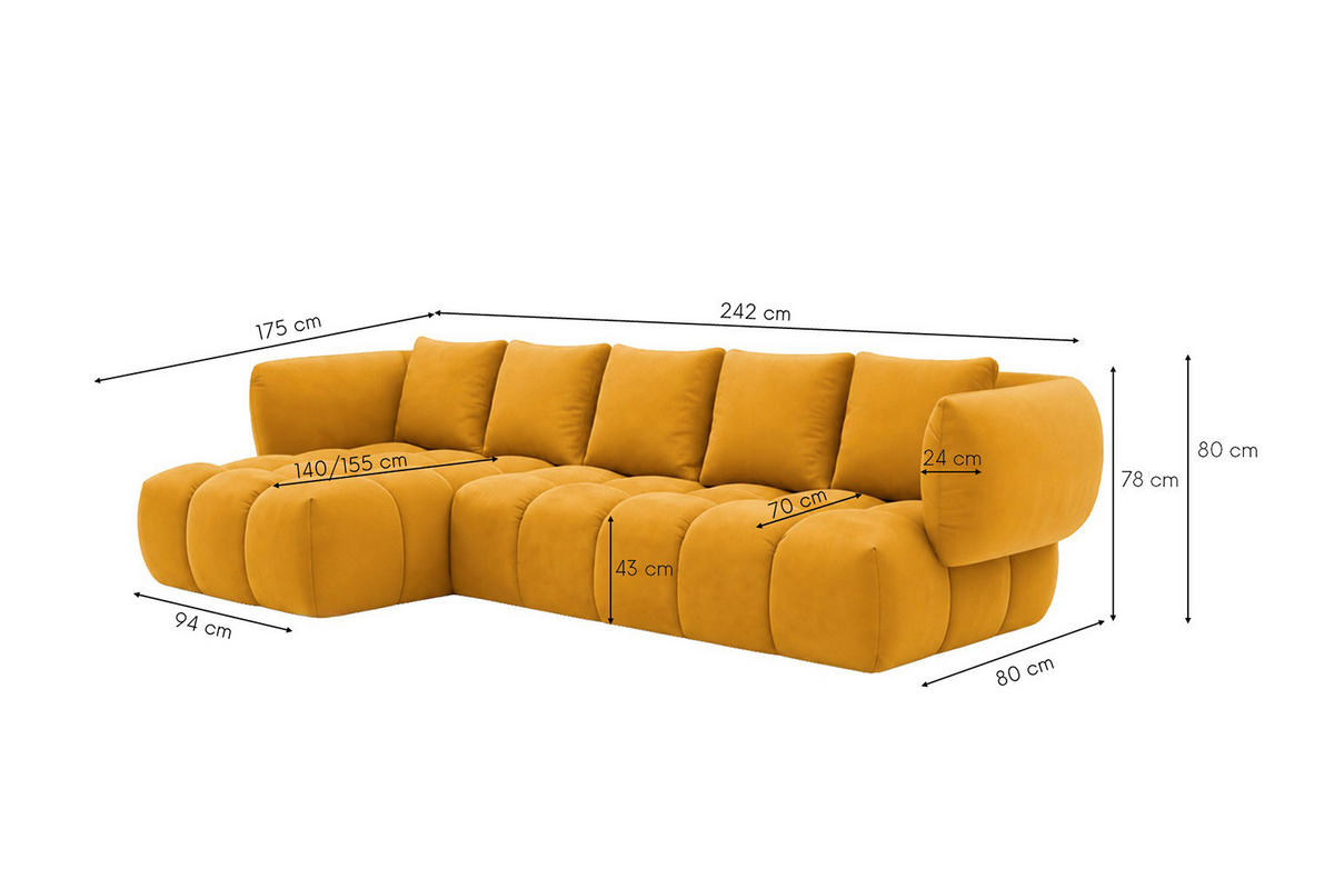 ECKSOFA L-Form, Veloursstoff Bluvel, Golden, Links, SEVIO L - Goldfarben, Holz (242/175cm) - Kaiser Möbel