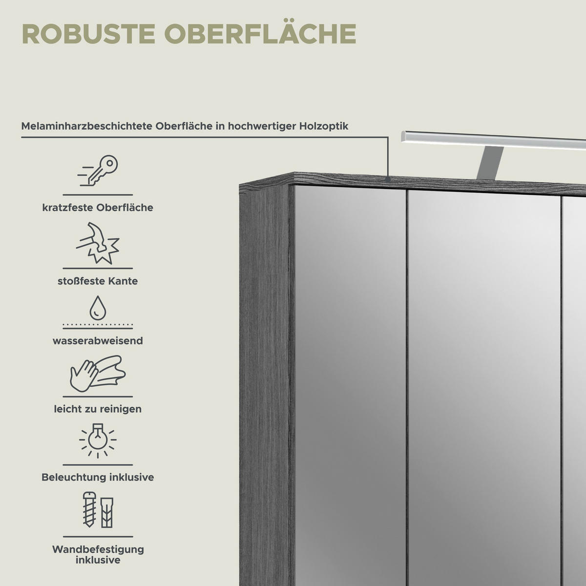 SPIEGELSCHRANK inkl. Beleuchtung BLAKE (B/H/T: ca. 64/77/21 cm) in Rauchsilber Nachbildung - Silberfarben, Holzwerkstoff (64/77/21cm)