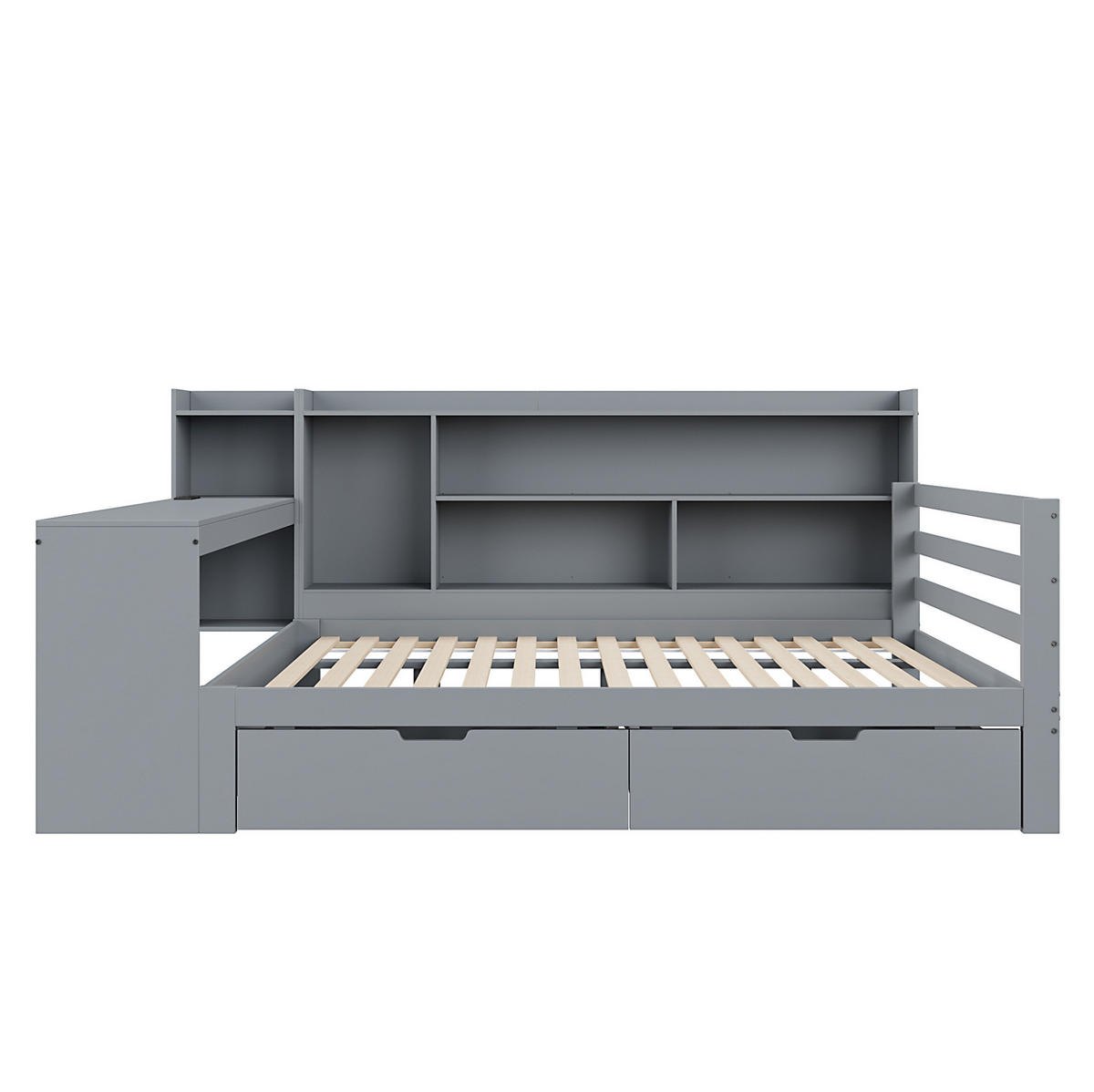 BETT aus Massivholz 140/200 cm mit Schreibtisch und Regalen grau - Grau, Holz (140/200cm) - OKWISH