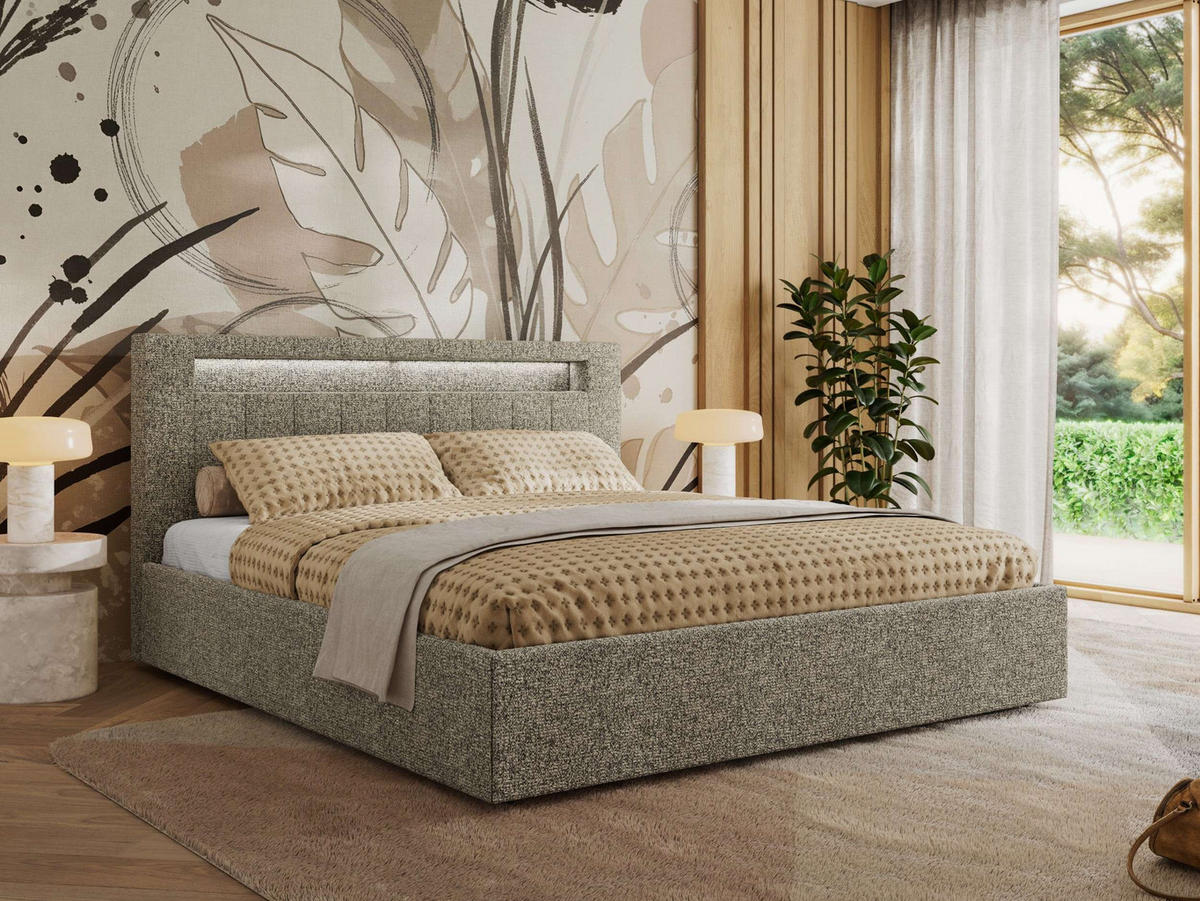 POLSTERBETT GOLD 5 CLASSIC 200/200 - Grau Strukture - Pocket-Matratze - Grau, Textil (200/200cm) - MKS