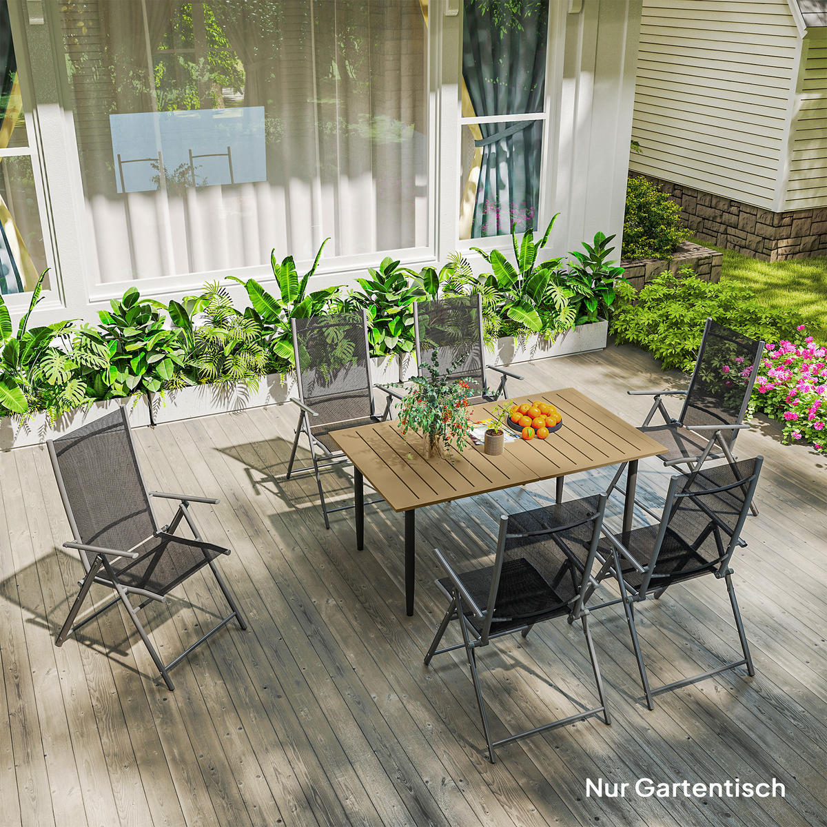 GARTENTISCH DE-07315 mit Schirmloch und Lattendesign Braun - Braun, Metall (150/90/73cm) - ComfortXL
