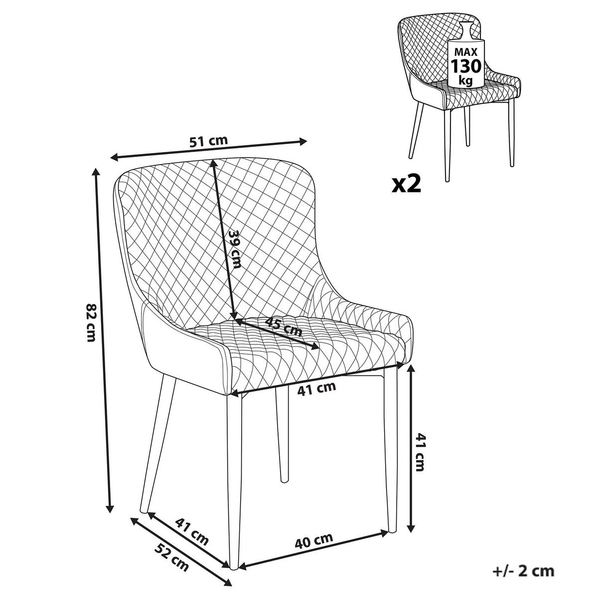 ÉTKEZŐSZÉK 2 darabos Szett Bársony Szürke Solano - szürke, textil/fém (51/82/52cm) - Beliani