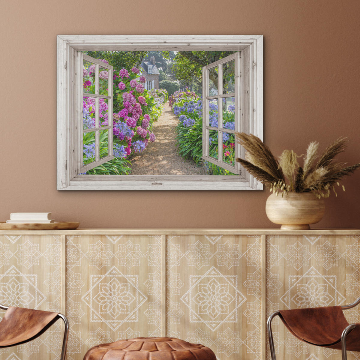 AKUSTIKBILD Hortensie - Durchsichtig - Blumen - Sommer - Lila - Weg Gemälde 80x60 cm - Lila, Textil (80/60/0.9cm) - MuchoWow