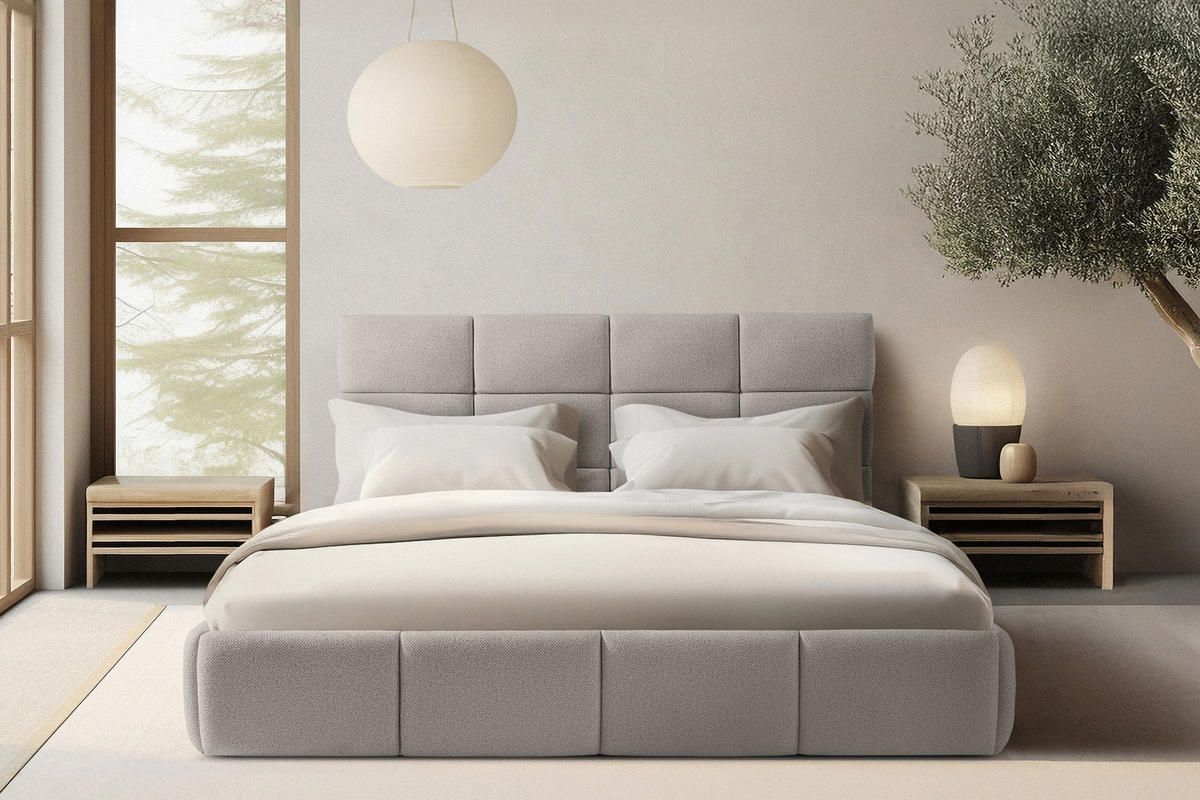 POLSTERBETT ALTOS Bouclé, hellgrau - Hellgrau, Holz/Holzwerkstoff (180/200cm) - KONSIMO®